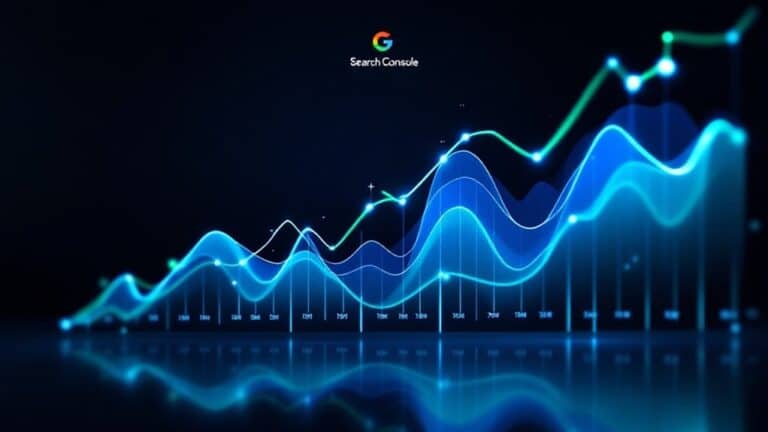 Digital marketing analytics with Google Search Console graph visualization.