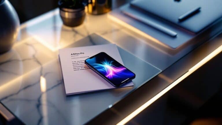 Smartphone with vibrant screen display placed on a sleek marble desk.