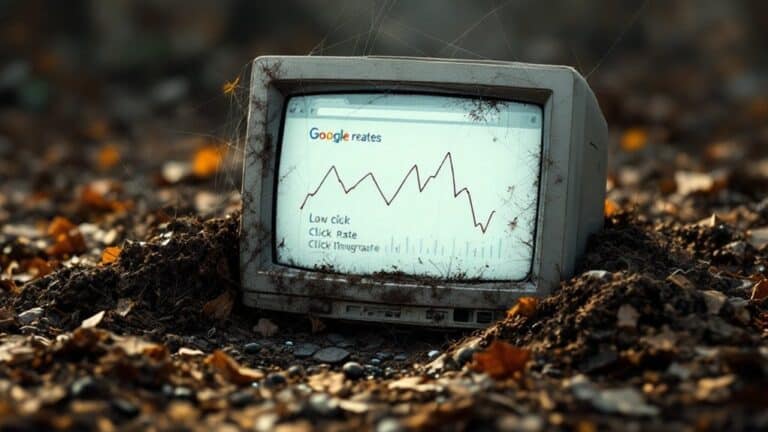 Fallen computer monitor displaying declining Google rankings, representing digital marketing decline.